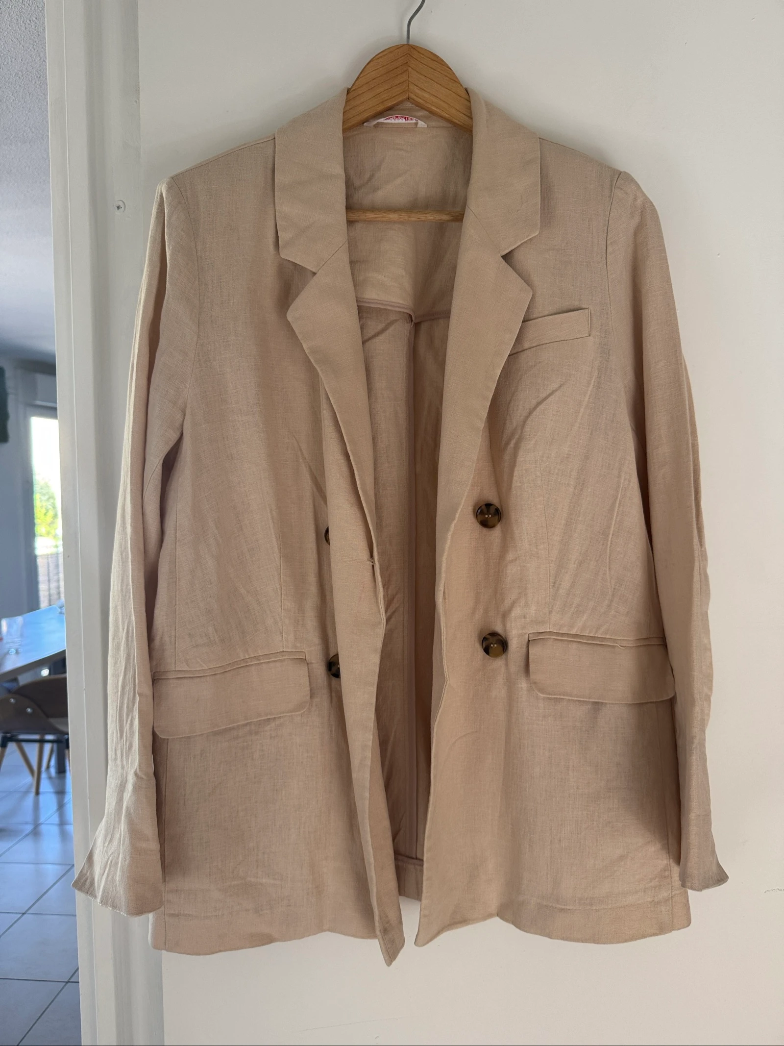 Veste blazer légère Camaïeu rose pâle / saumon - Lin et viscose - Taille 40